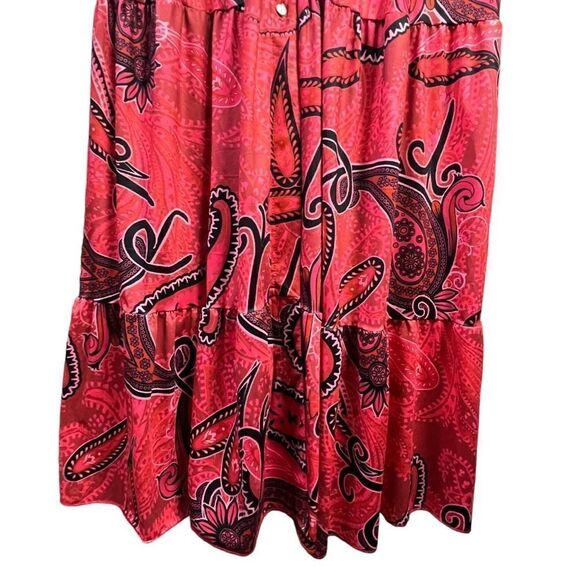 Womens Pink Paisley Floral Print V Neck Button Front Tiered Maxi Dress Size 12 - Picture 4 of 8